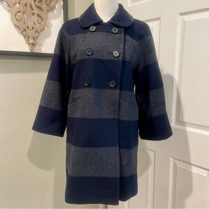 J Crew Y2K  Stripe Wool Blend Pea Coat Jacket Women 12 Quiet Luxury Old Money